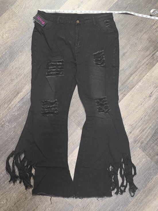 Sheng Fan Pants - Sheng Fan Womens 2XL Black Distressed Flare Pants Stretch Bell Bottom NWT